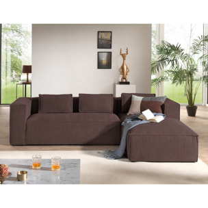 Stella - canapé d'angle droit en velours côtelé - 4 places -style contemporain - Marron