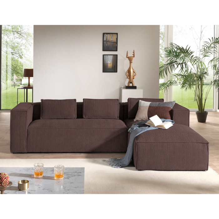 Stella - canapé d'angle droit en velours côtelé - 4 places -style contemporain - Marron