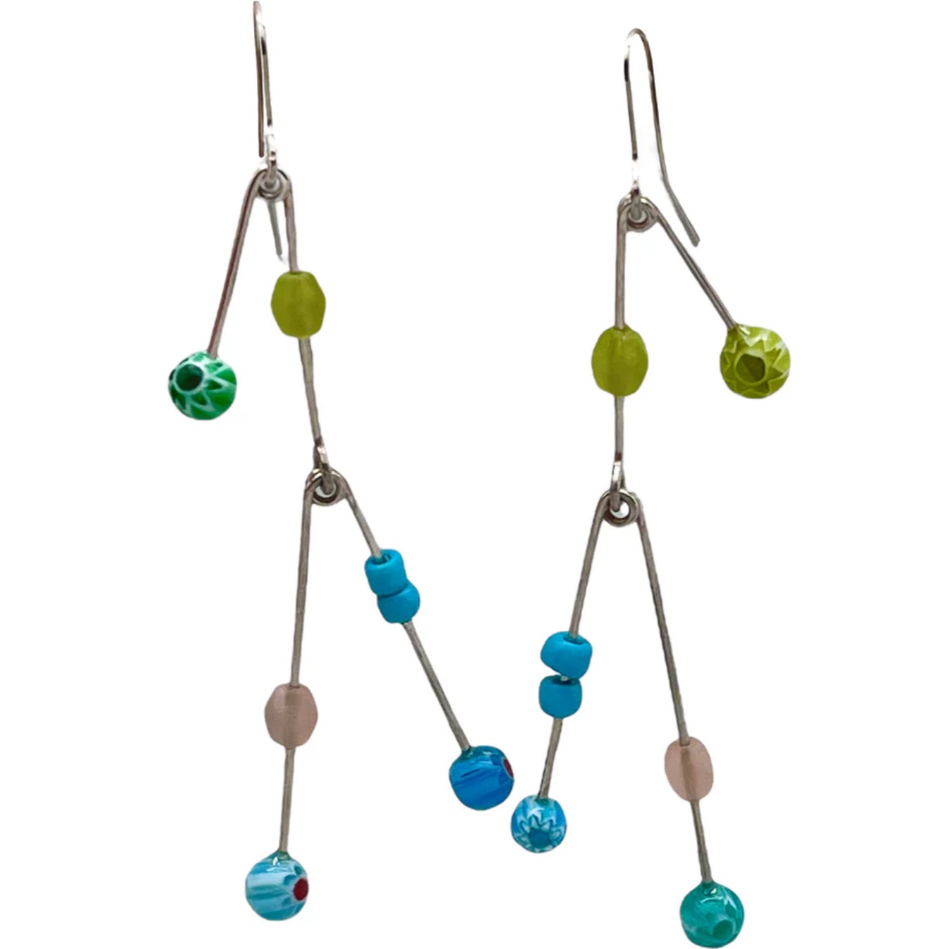 Pendiente Columpio Doble multicolor plata 925 y cristal Plta Única