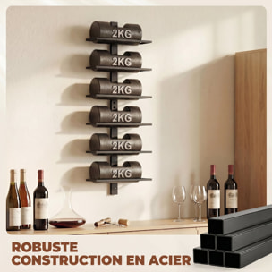 Porte-bouteilles mural 6 bouteilles - casier à vin mural - dim. 27 x 10 x 71 cm - acier noir