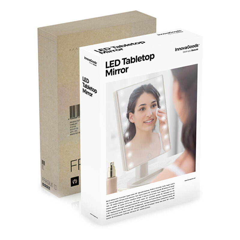 Specchio LED Touch da Tavolo - ABS e Vetro - Bianco - 17x27x12 cm