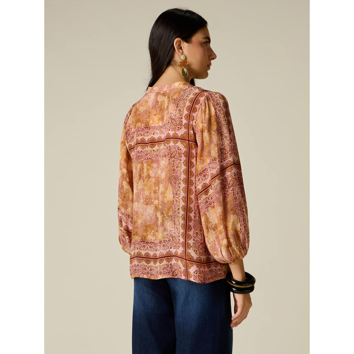 Oltre - Blusa estampada con mangas abullonadas - Naranja sol