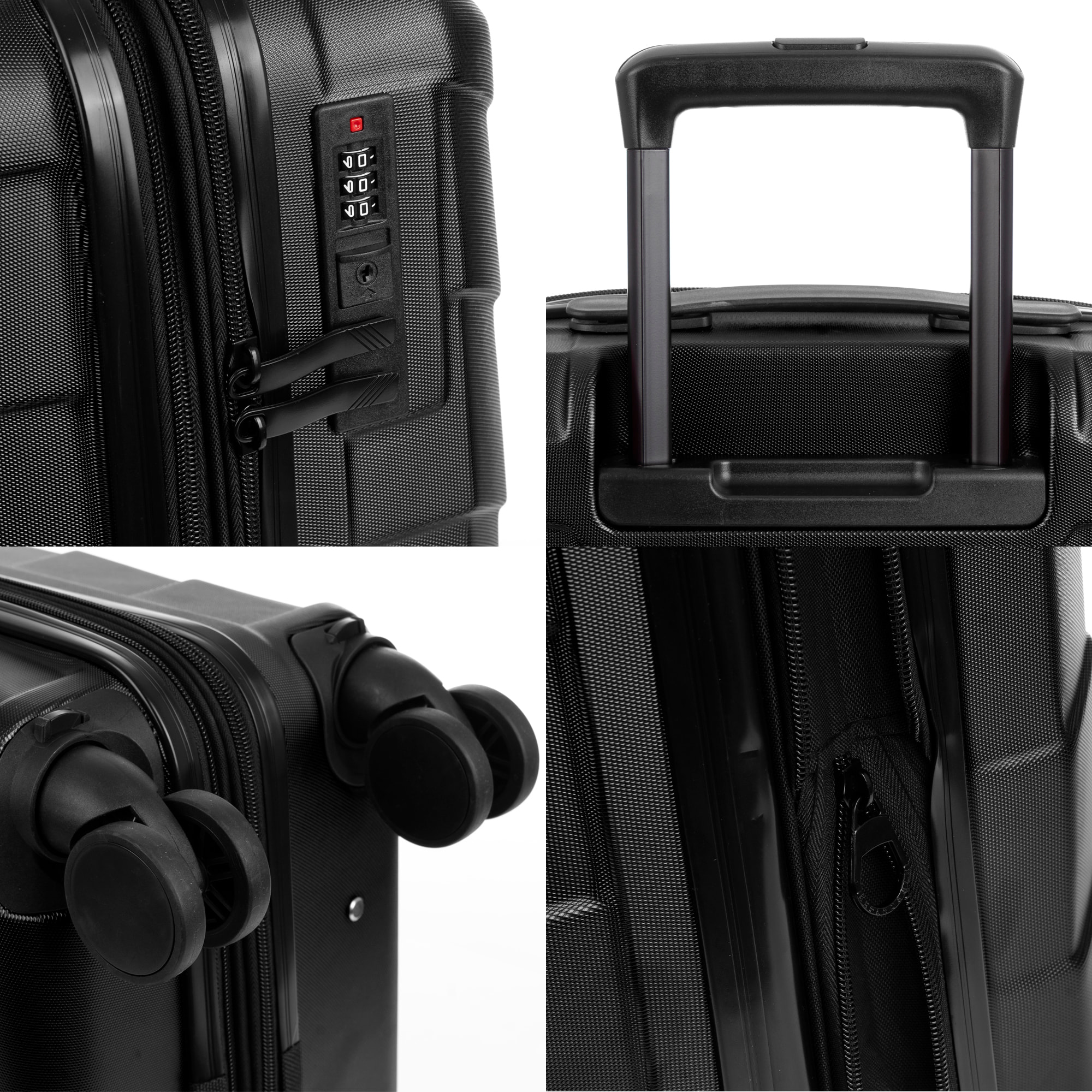 Juego de 4 maletas Trolley extensibles, en material ligero ABS de alta resistencia. Cerradura numérica, 4 ruedas dobles giratorias 360°.