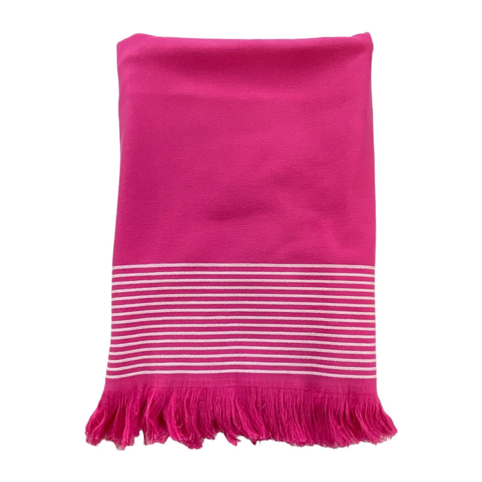 Fouta doublée éponge L - Paski Fuchsia - 300g/m²