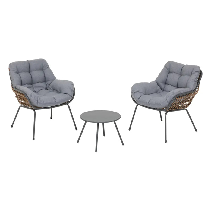 Salon de jardin duo "Paopao" graphite en acier traité en epoxy 2 places