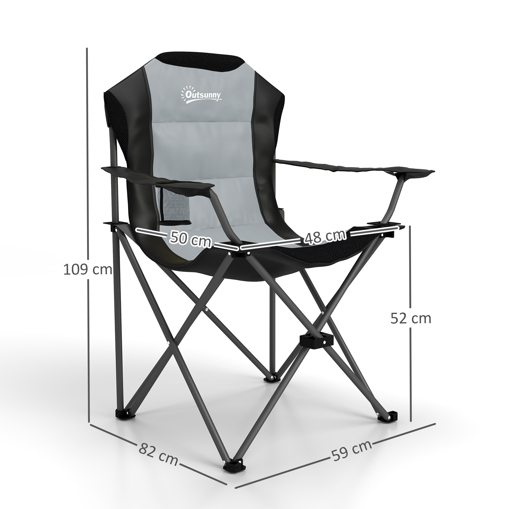 Lot de 2 chaises pliantes rembourrées de camping - porte-gobelet - gris