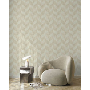 Papier peint géométrique feuilles beige doré