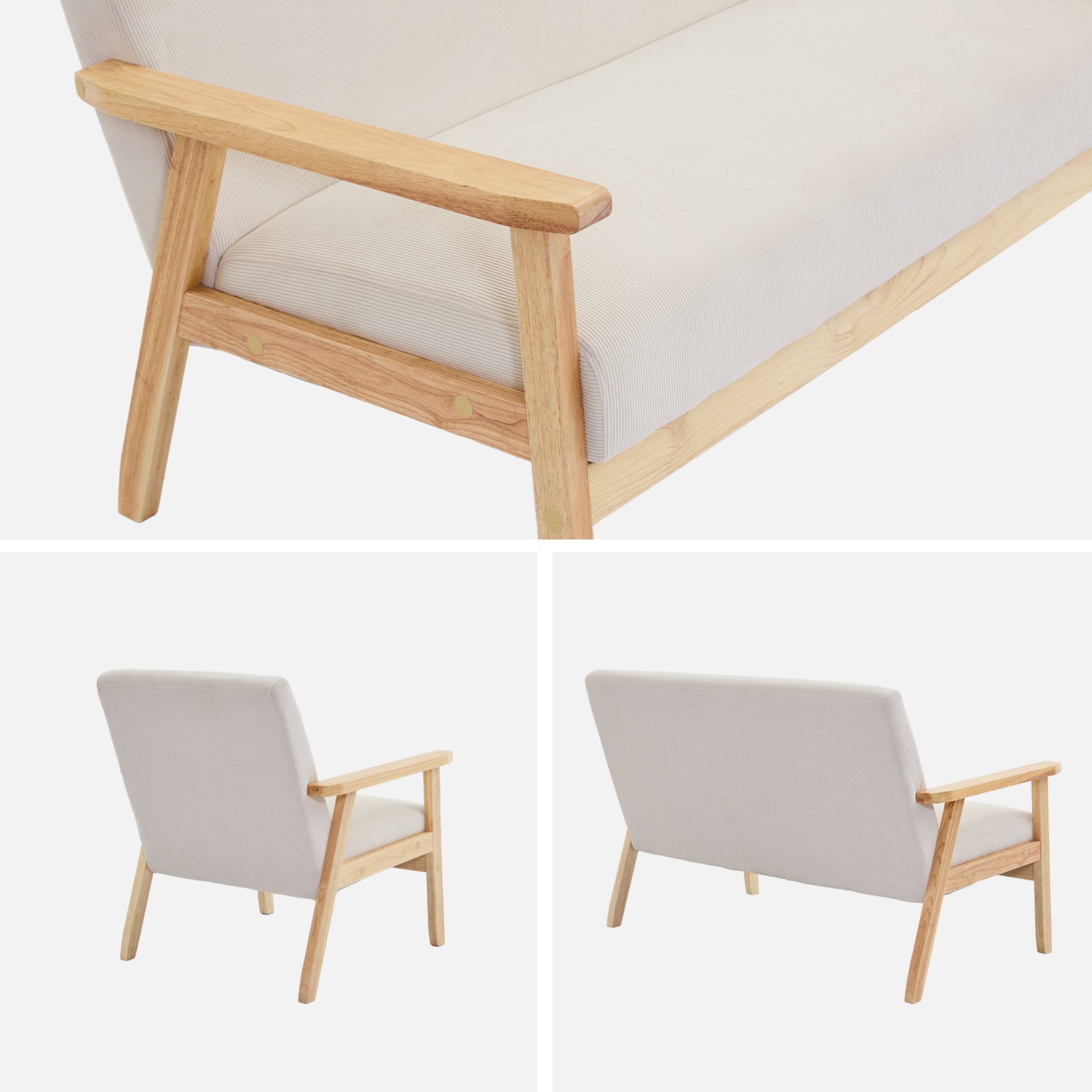 Canapé banquette 2 places + Fauteuil velours côtelé. pieds bois. crème