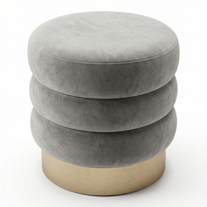 Pouf rotondo in velluto con base oro Ø38x38 cm, sgabello imbottito design moderno elegante, seduta decorativa per salotto camera da letto ingresso cabina armadio, pouf velvet con struttura resistente fino a 100 kg
