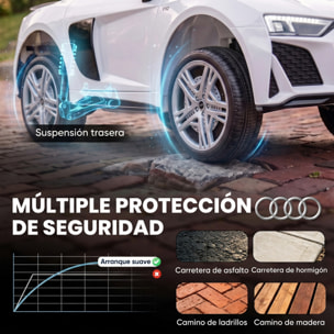 Coche Eléctrico para Niños Audi R8 Spyder Coche de Batería Litio 12V con Mando a Distancia 2,4 G 2 Motores Arranque Suave Suspensión Trasera Música Bocina USB Faros LED +3 Años 3-5km/h Blanco