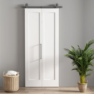 Puerta Corredera con Herrajes Puerta Plegable Corredera con Acabado Personalizable Tirador Fácil Montaje para Baño Salón Sala de Estar Cocina 90x210 cm Blanco