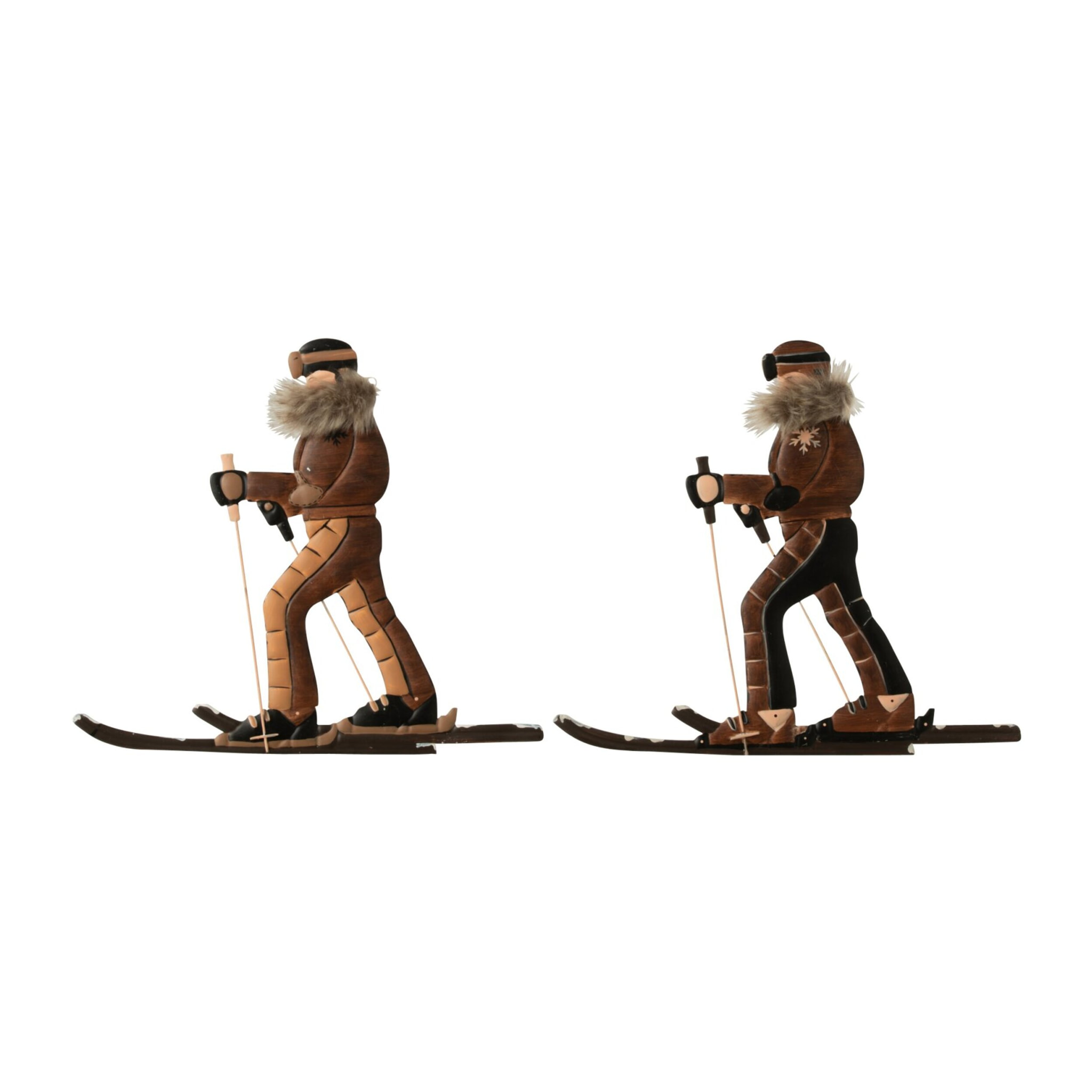 J-Line Objet Mural Skieur Métal Marron Foncé/Noir Assortiment De 2