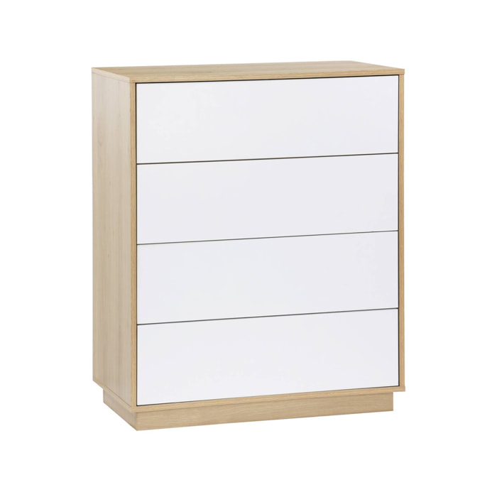 Commode de rangement 4 tiroirs effet bois bicolore