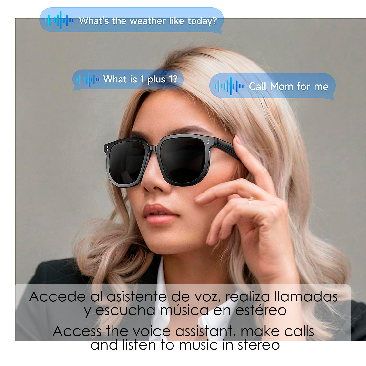 Gafas inteligentes V1 PRO, control de llamada bluetooth, asistente de voz, control remoto de la cámara, filtro de sol con protección CAT.3