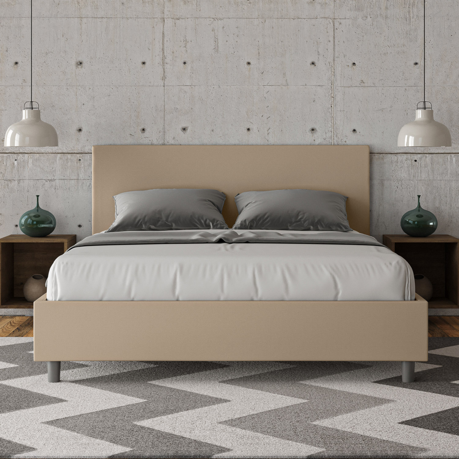 Letto matrimoniale contenitore imbottito 160x210 similpelle tortora Adele