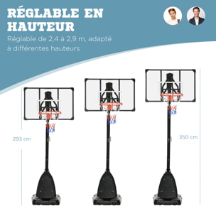 Panier de basket-ball sur pied avec base de lestage sur roulettes hauteur réglable 2,93-3,5 m acier PC noir