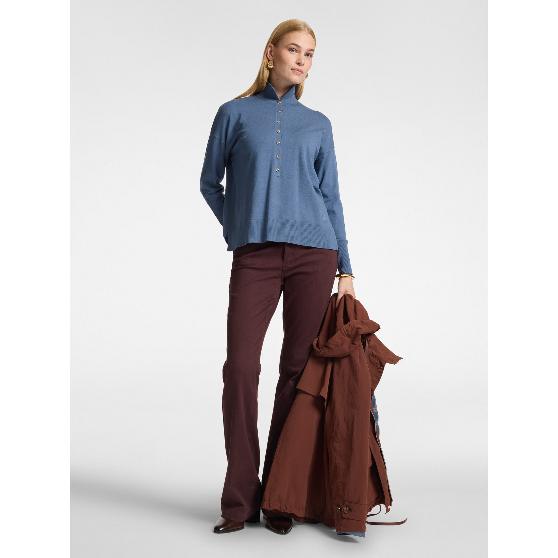 Elena Mirò - Jersey polo de viscosa con botones joya - Azul