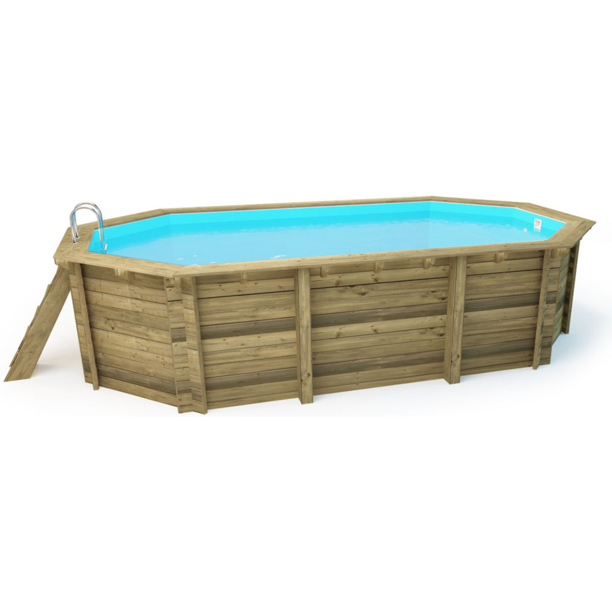 Piscine bois " Rio 120 " - 5.60 x 3.70 x 1.24 m + bâche à bulles 180 µ + bâche hiver 280 gr/m²