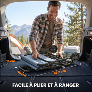 Chariot de jardin plage pliable 66L poignée télescopique métal polyester gris