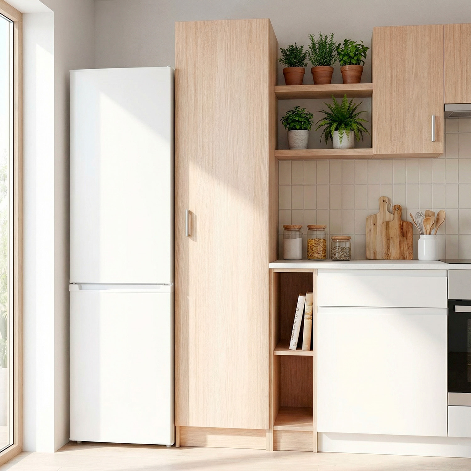 Armadio Con 1 Anta Armadietto Dispensa Mobile Multiuso Salvaspazio Con Ripiani Regolabili Anta Reversibile Cucina Ripostiglio 37 x 37 x 180 Cm Rovere