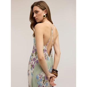 Motivi - Vestido largo de satén con estampado - Blanco
