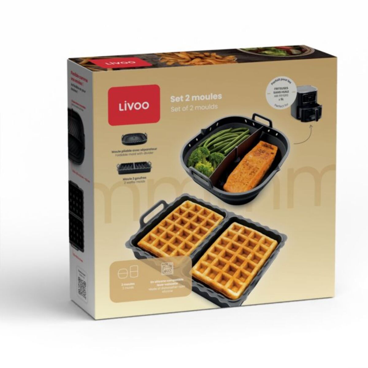 moule LIVOO set de 2 accessoires Airfryer - Rétractable avec séparateur & Spécial gaufres