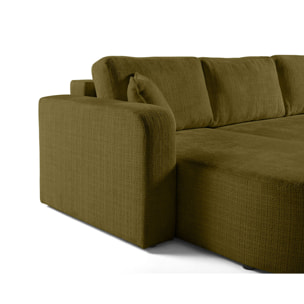 Miro - canapé panoramique en U 7 places - convertible avec coffre - en velours texturé - Vert Olive