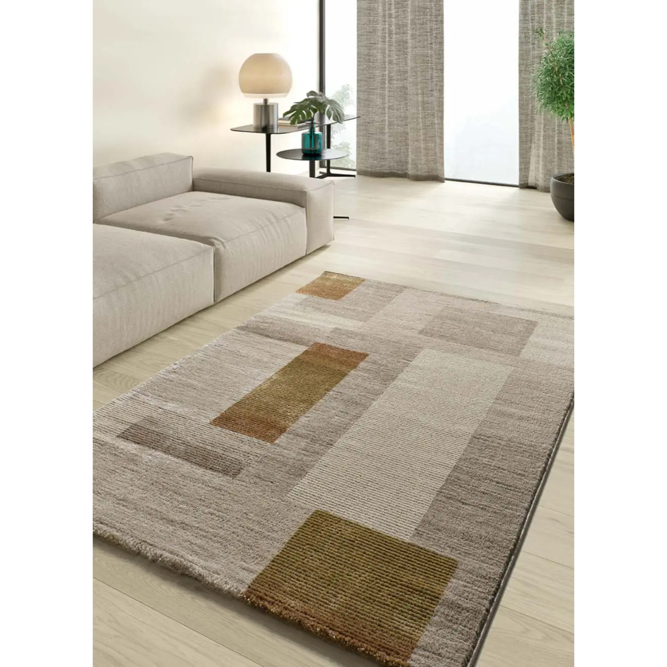 MELFI Alfombra geométrica con relieve en tonos cobrizos, varias medidas disponibles