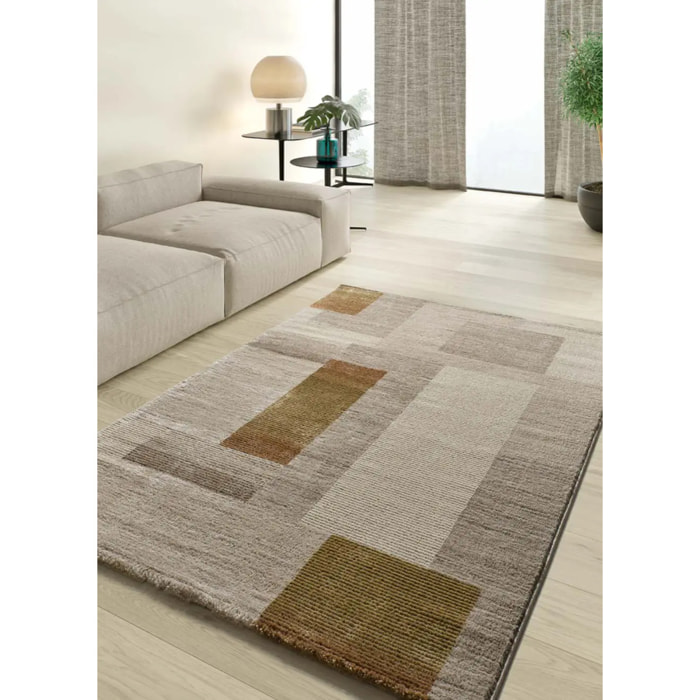MELFI Alfombra geométrica con relieve en tonos cobrizos, varias medidas disponibles
