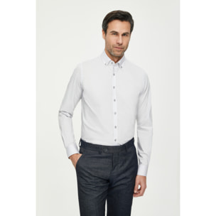 Camicia Uomo 1 Bottone Button Down Slim Popeline Stretch Unito Grigio