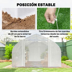 Invernadero de Exterior, 6x3x2 m, Invernadero de Túnel con 8 Ventanas, Cubierta de PE, Anti-UV y Puerta Enrollable con Cremallera, Paredes Laterales con Malla, para Cultivos, Plantas, Blanco