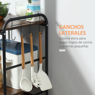 HOMCOM Carro de Cocina con Ruedas Carrito Auxiliar de Almacenaje con 2 Estantes 2 Cestas Extraíbles y 4 Ganchos para Comedor Baño 40x38x111 cm Nogal y Negro