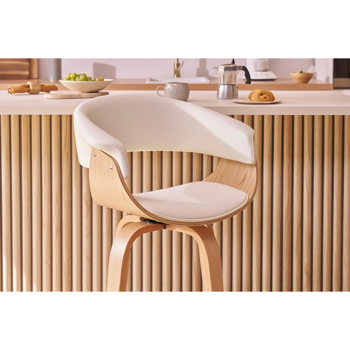 Tabouret de bar design pivotant blanc et bois clair H67 cm OKTAV