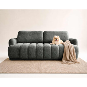 Silvia - Canapé droit 3 places convertible avec coffre - en tissu bouclette - Gris