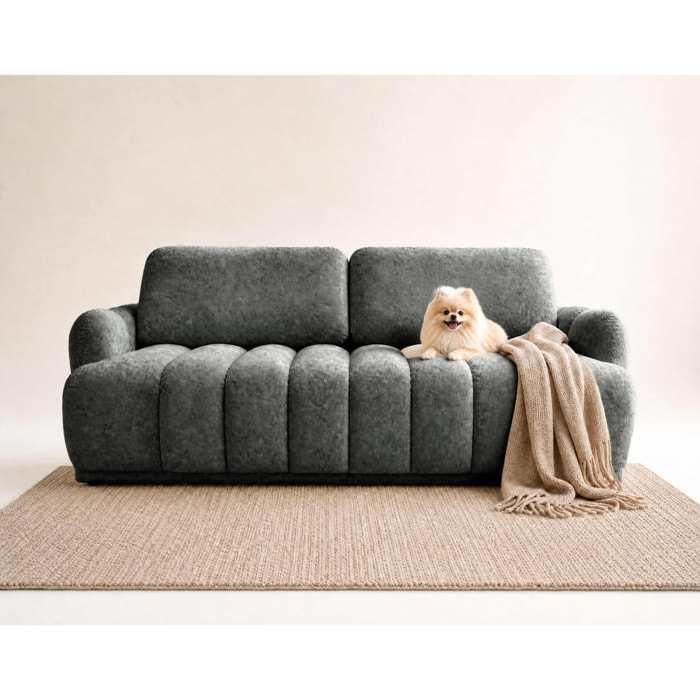 Silvia - Canapé droit 3 places convertible avec coffre - en tissu bouclette - Gris