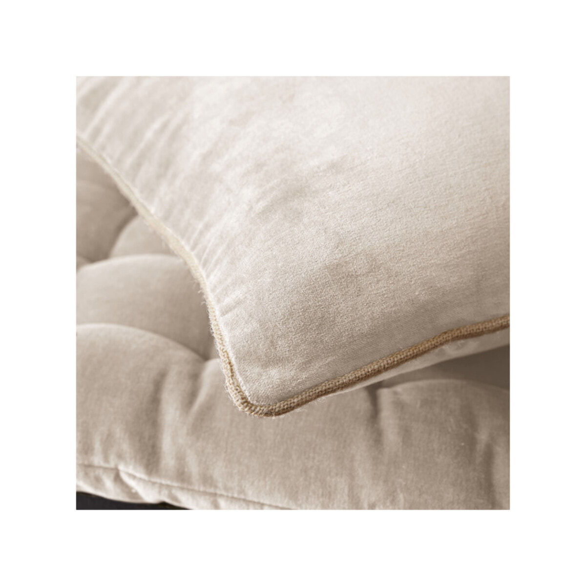 Coussin 45 x 45 cm en velours de coton et passepoil en jute - CESAR