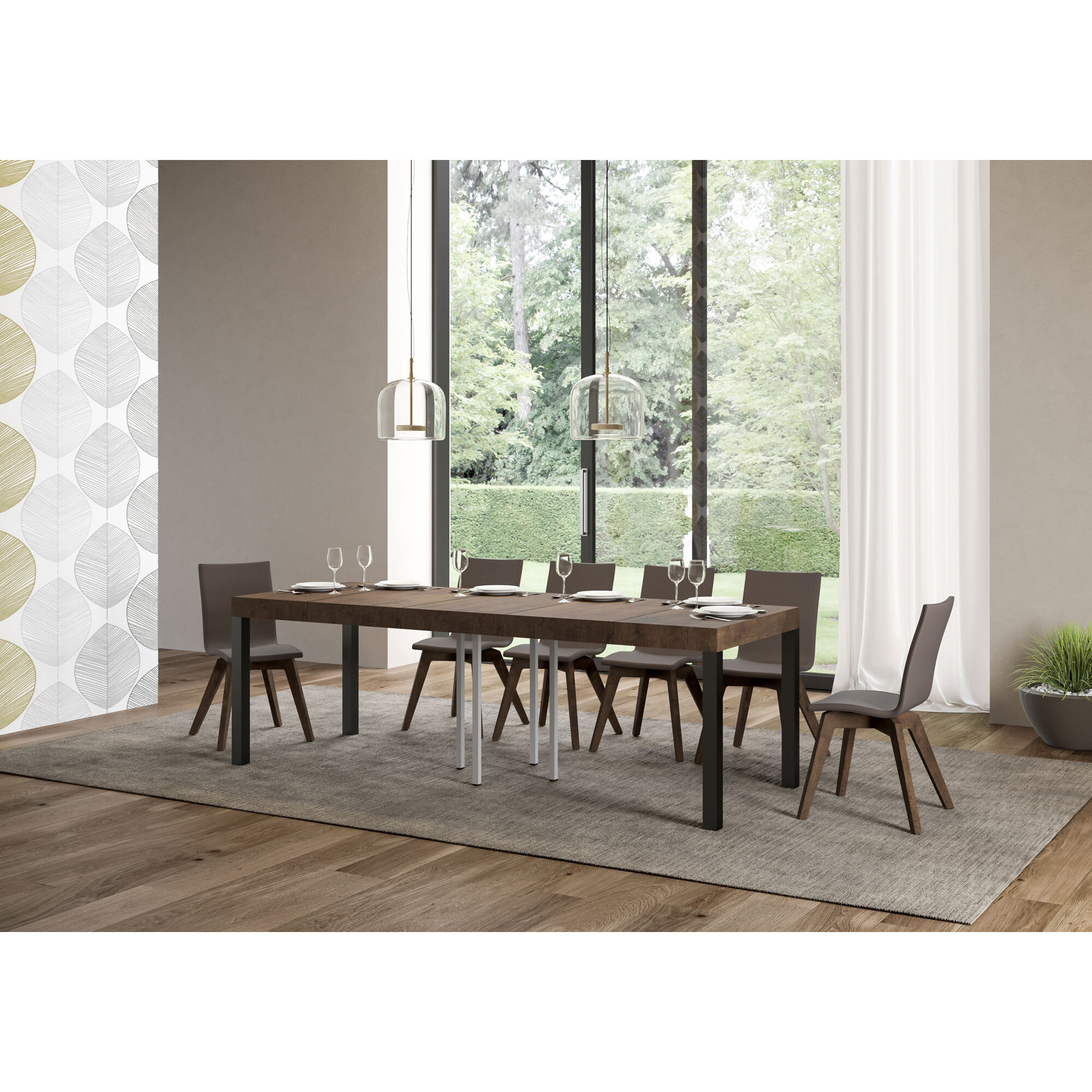 Table extensible 90x90/246 cm Everyday Premium Noyer cadre Anthracite