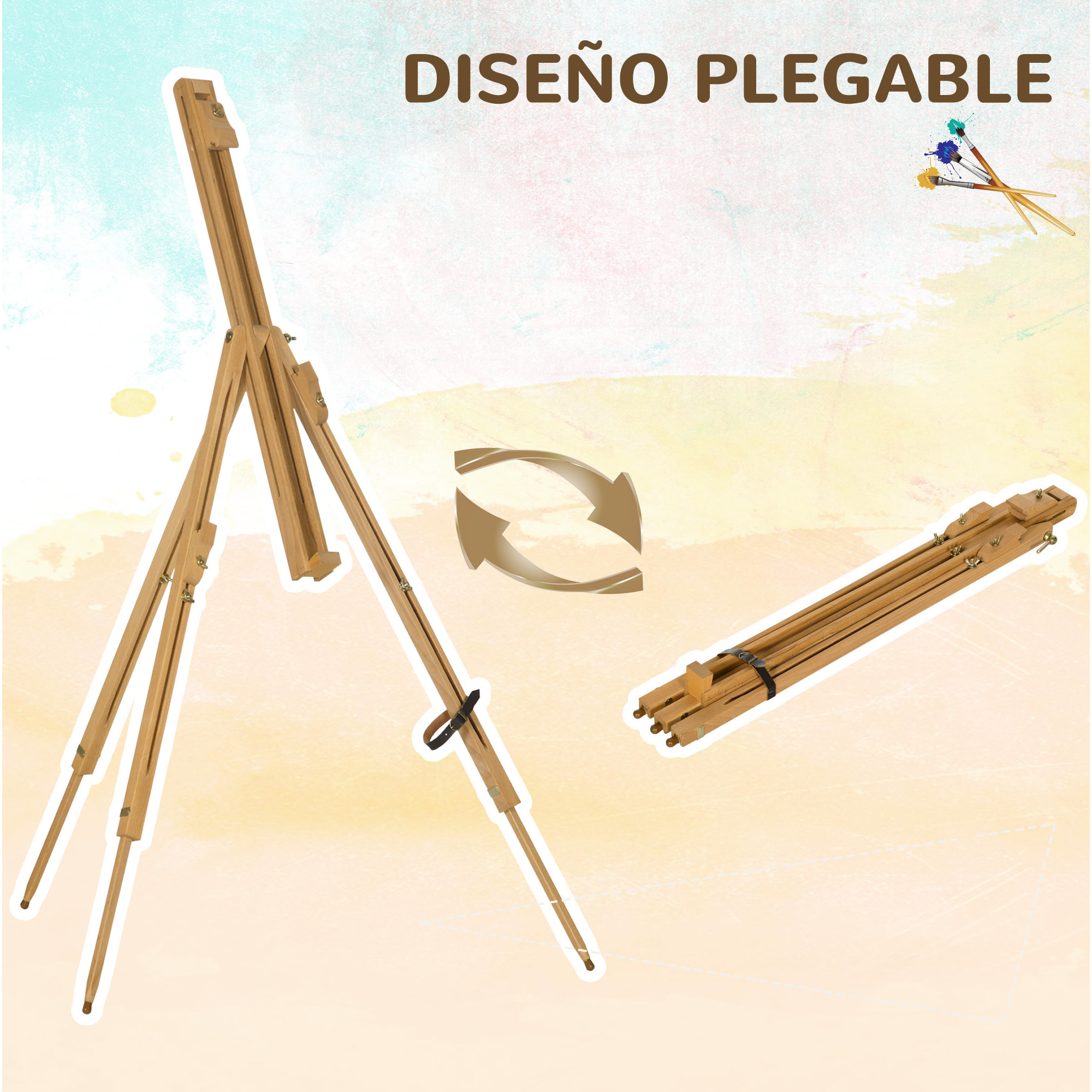 Caballete de Pintura Plegable Caballete para Pintar con Altura Ajustable y Trípode de Madera de Haya Soporte Lienzos de hasta 107 cm 93x84x183 cm Natural