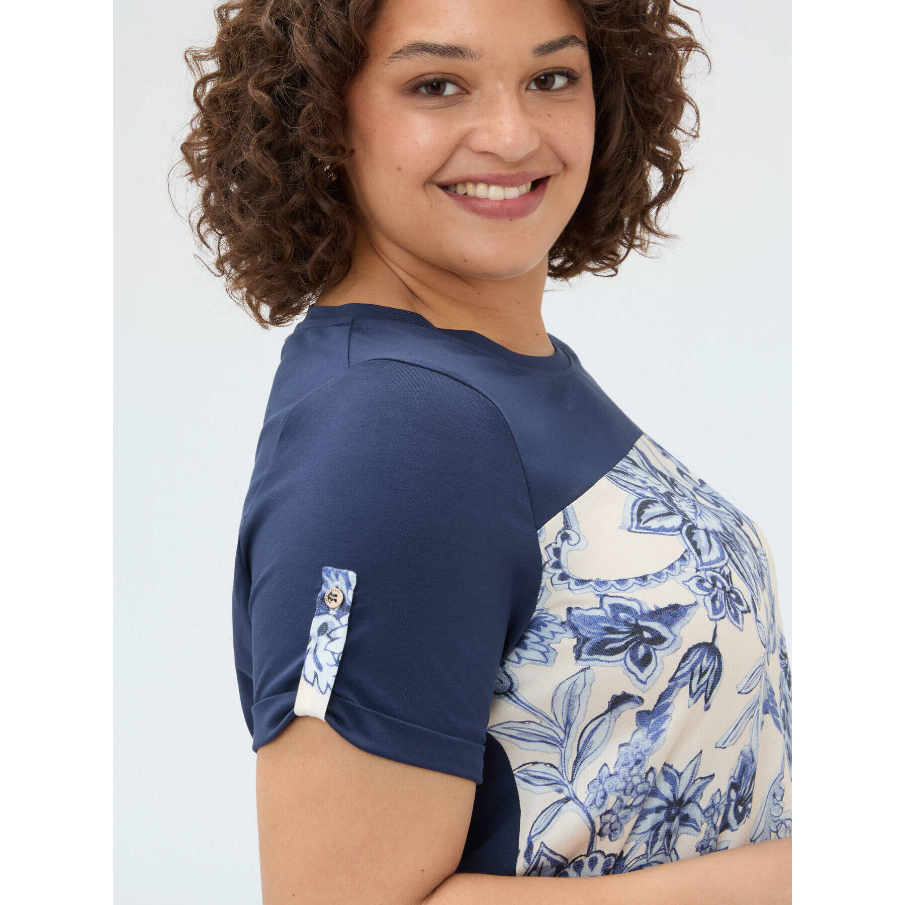 Fiorella Rubino - T-shirt bimaterica in misto cotone - Blu