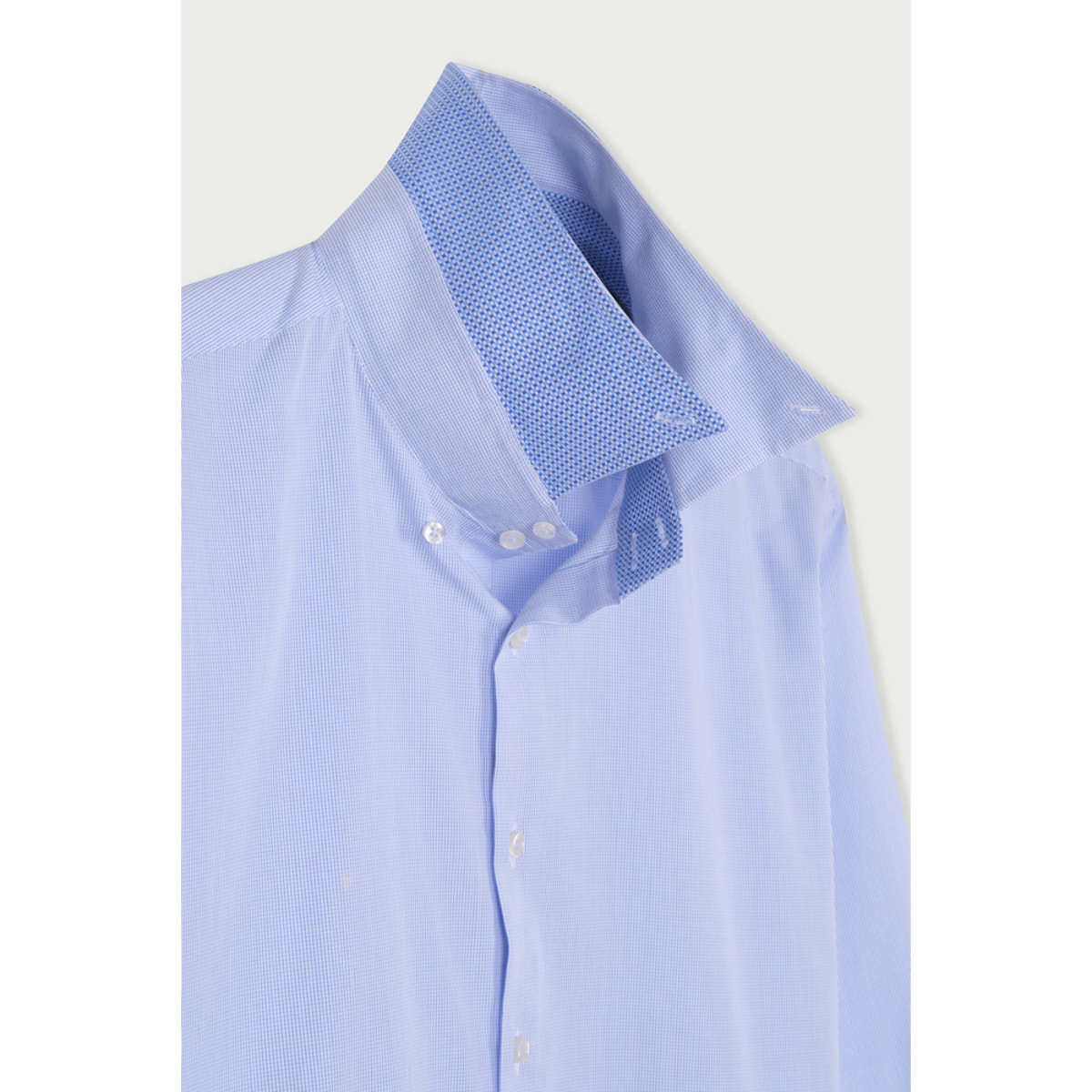 Camicia Uomo 2 Bottoni Button Down Slim Cotone Quadro Piccolo Bianco\Blu Inchiostro