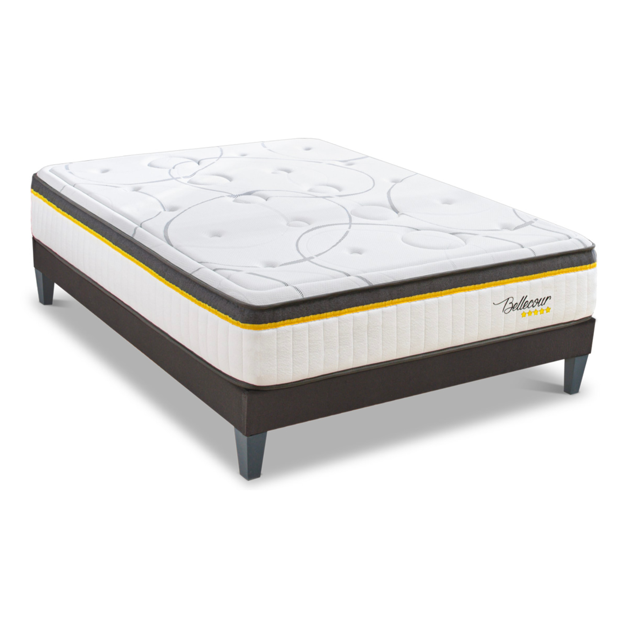 Ensemble Matelas Bellecour 3.0 & Sommier KIT15, Mémoire de Forme et Ressorts Ensachés, 30 cm, technologie Tri-Lattes, Soutien Ferme