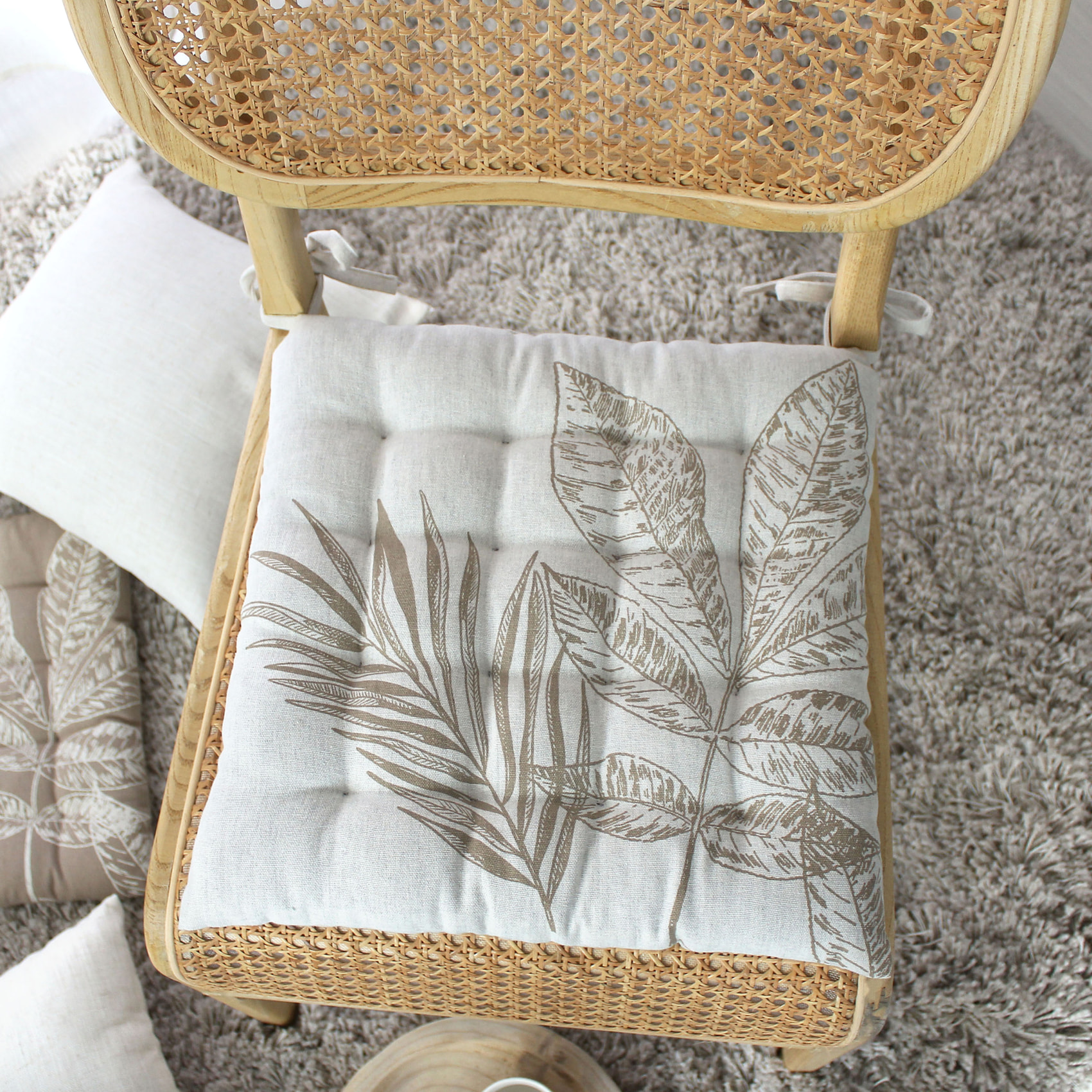 Galette de chaise piquée motif nature - Ecru