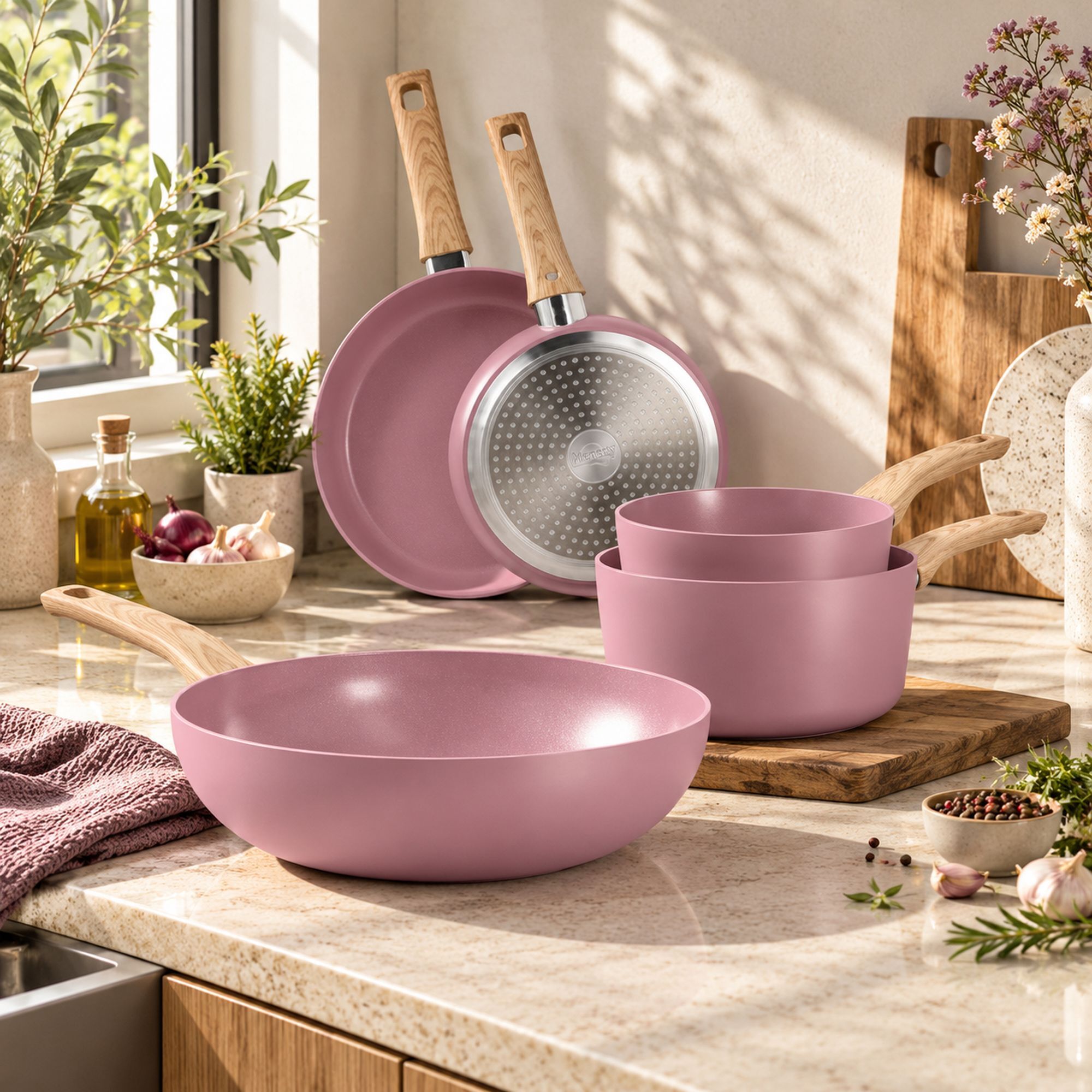 Batterie de cuisine 5 pièces en aluminium recyclé lilas - tous feux COLORAMA