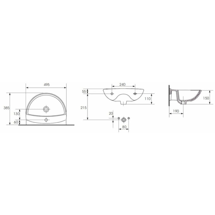 Lavabo S-Line Pro 49,5x38,5 cm trou central pour robinet (SIKOSSLPRO5038)