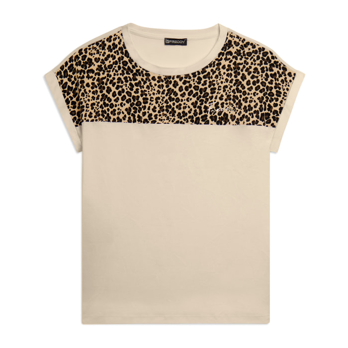 T-shirt Manica Corta con Dettaglio Animalier sulle Spalle