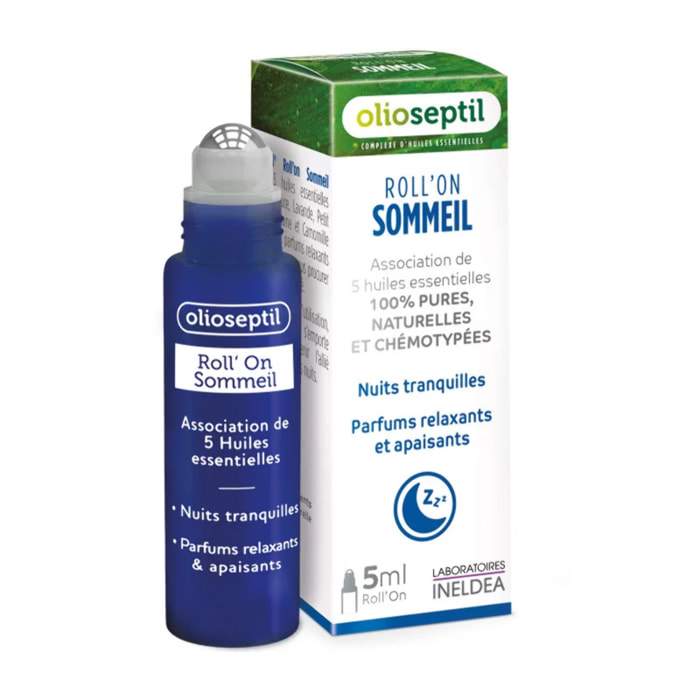 OLIOSEPTIL - Roll'On Sommeil - Association de 5 huiles essentielles 100% pures naturelles et chémotypées dont la Lavande et Camomille Romaine- Parfums relaxants et apaisants - 100% Vegan - Roll'on 5ml