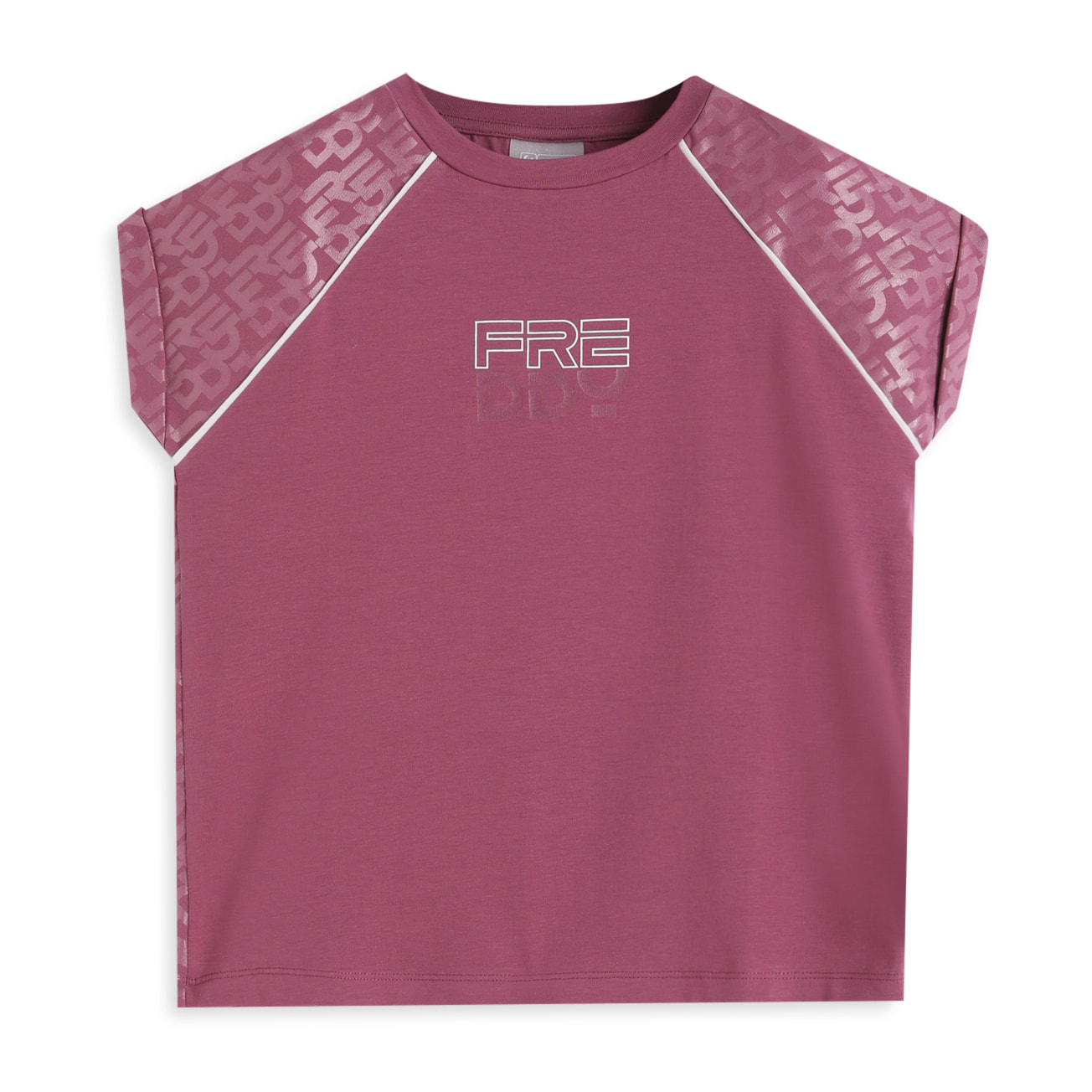 T-shirt bambina con stampa lucida e maniche raglan