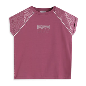 T-shirt bambina con stampa lucida e maniche raglan