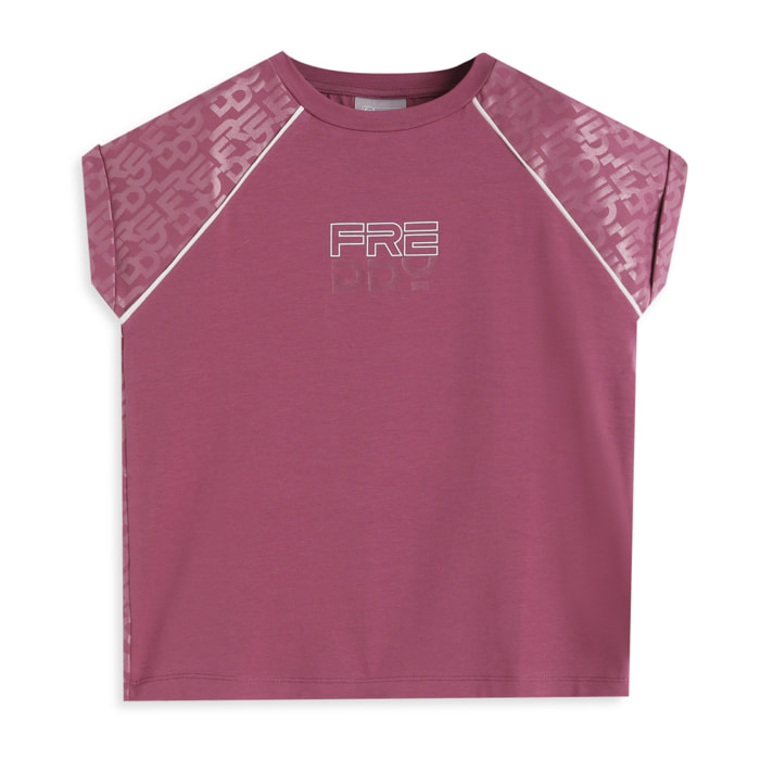 T-shirt bambina con stampa lucida e maniche raglan