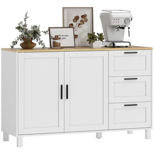 Aparador 2 Puertas, Aparador para Salón Moderno, con 3 Cajones, Estante Ajustable y Patas de Madera, para Comedor, Entrada, Dormitorio, 120x38x76 cm, Blanco